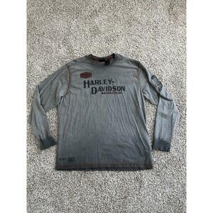 Vintage Harley Davidson Shirt Men's 2XL Gray Washed Long Sleeve Y2k Biker Grunge